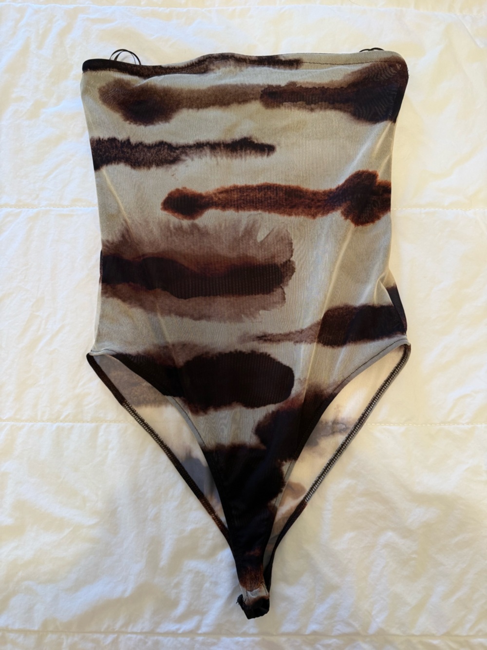 Zara Brown Sheer Mesh Tie-Dye bodysuit